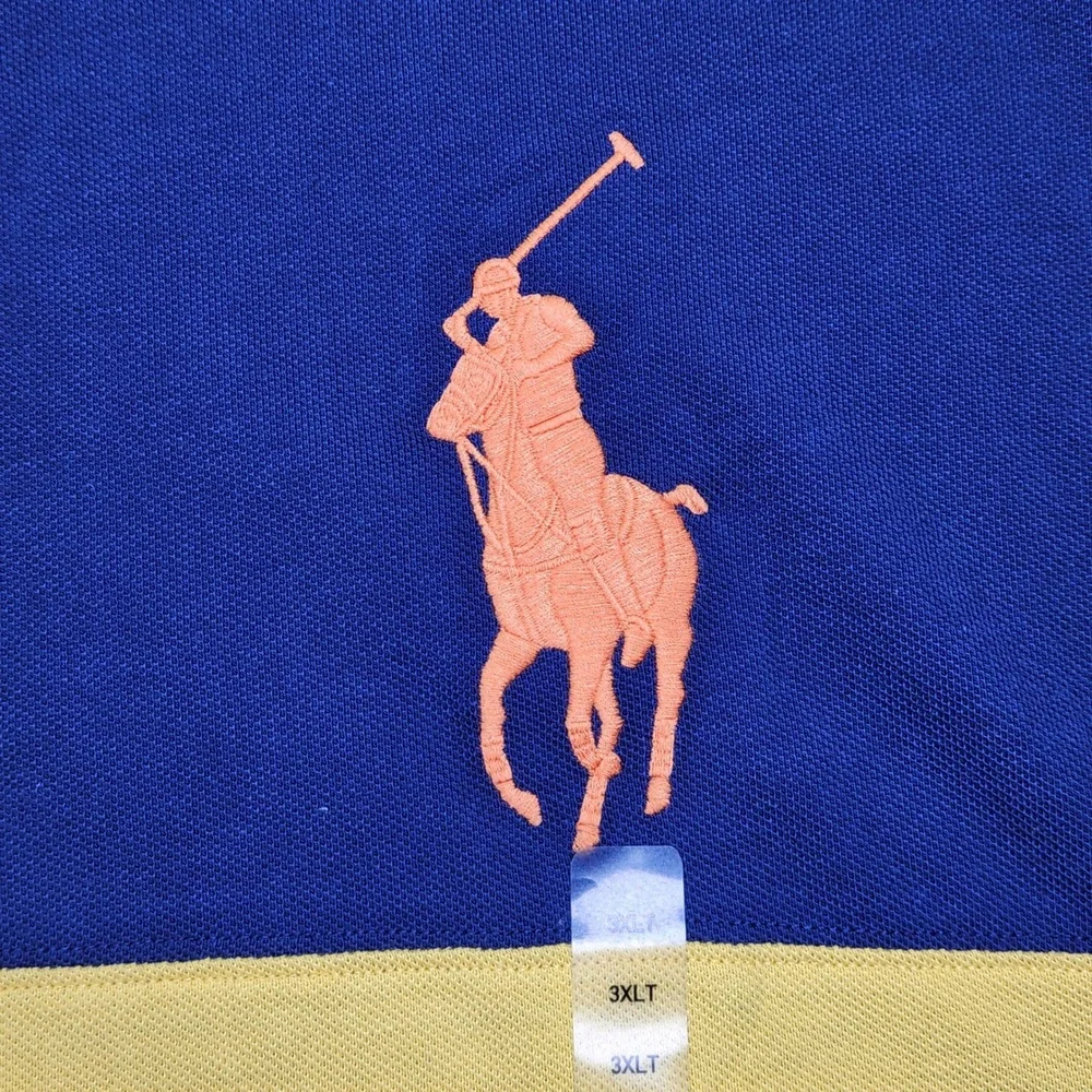 Polo Ralph Lauren Men's Big & Tall Mesh Polo Shirt  3XLT Blue/Yellow Green Shirt